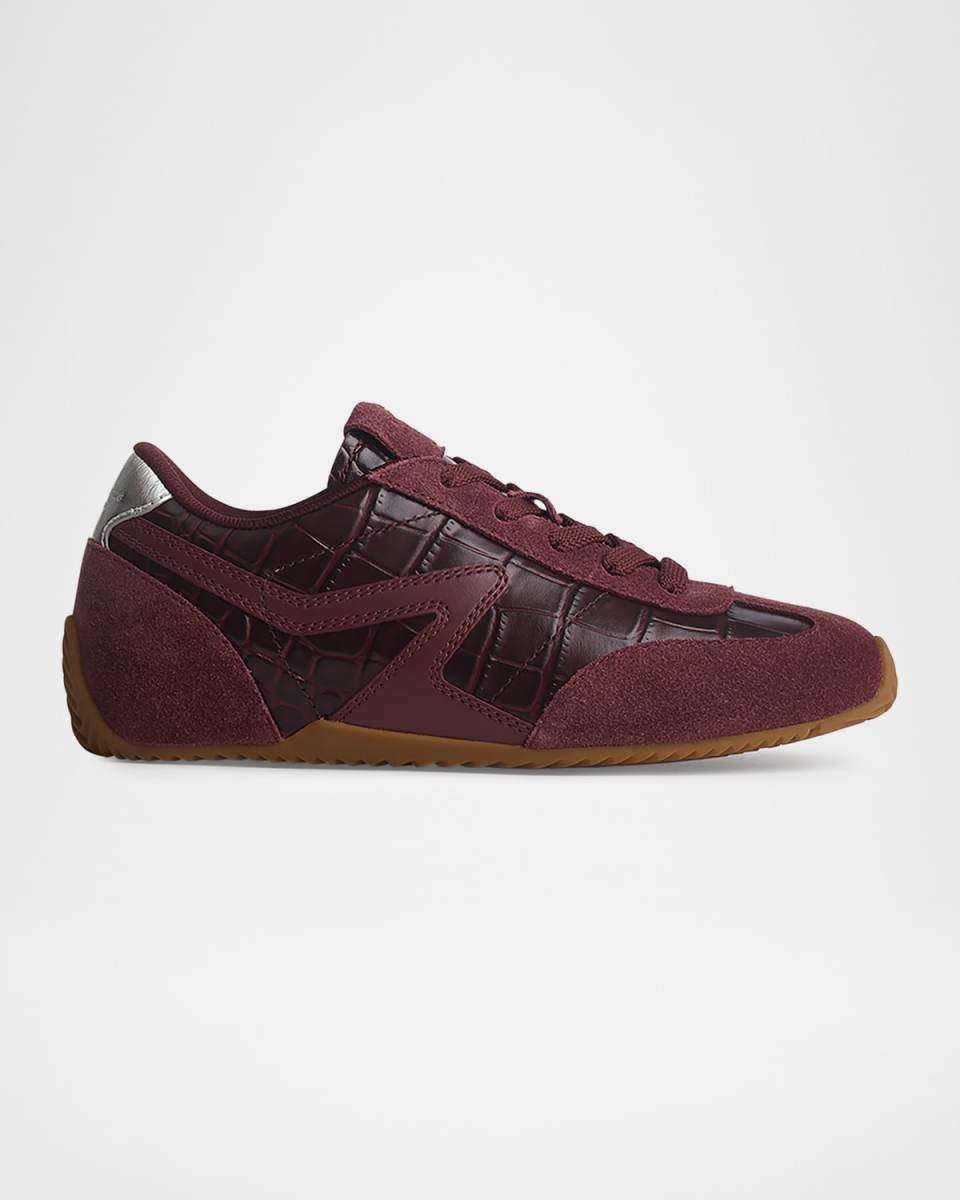 Retro Runner Slim Croc-Embossed Leather Sneakers